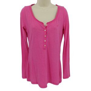 Hollister Women Medium Pink Long Sleeve Embroidered Logo Button Shirt Top Blouse